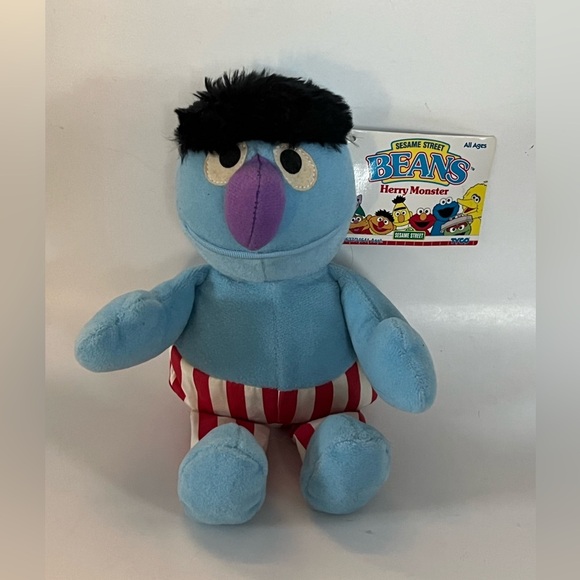 Vintage Herry Monster Bean Bag Plush Doll Sesame Street Tyco 8” Rare - Picture 1 of 4